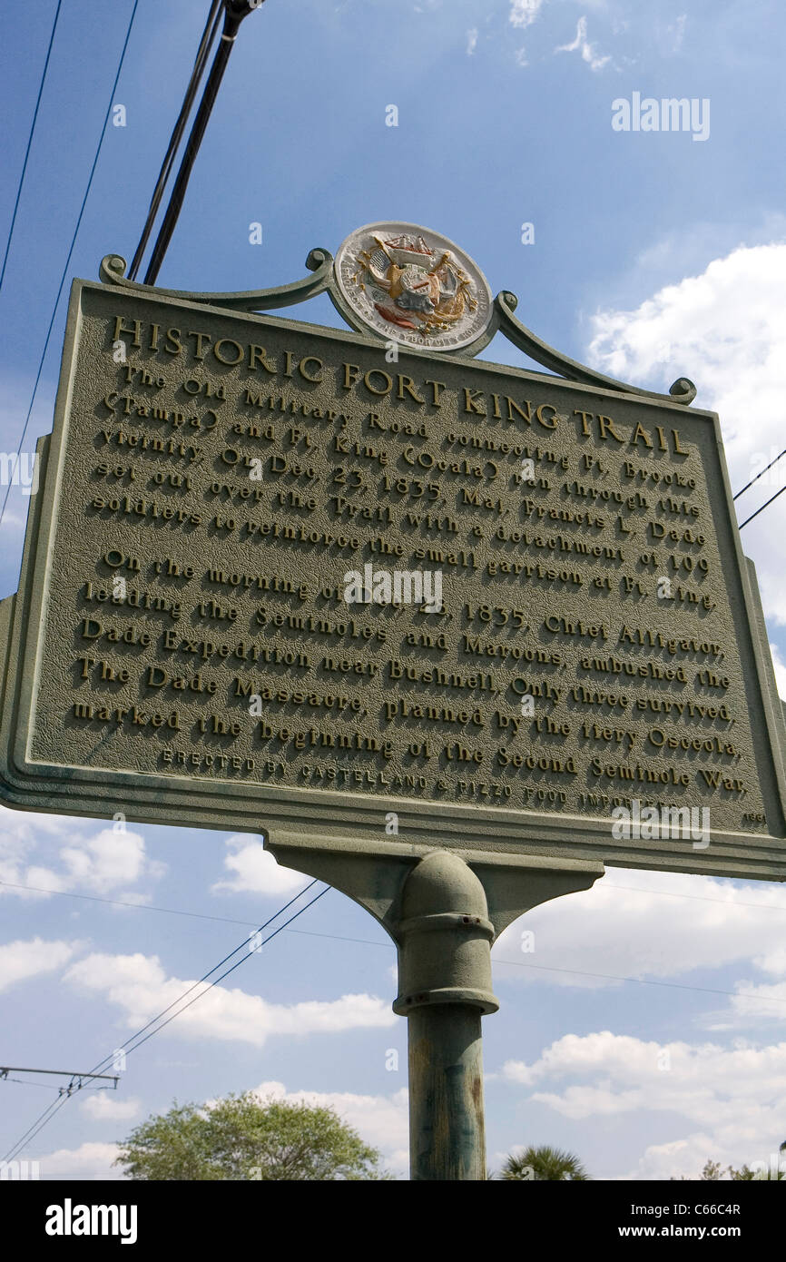 Histórico FORT KING TRAIL. La antigua carretera militar conexión de Ft. Brooke (Tampa) y Ft. King (Ocala) corrían a través de esta zona. Foto de stock