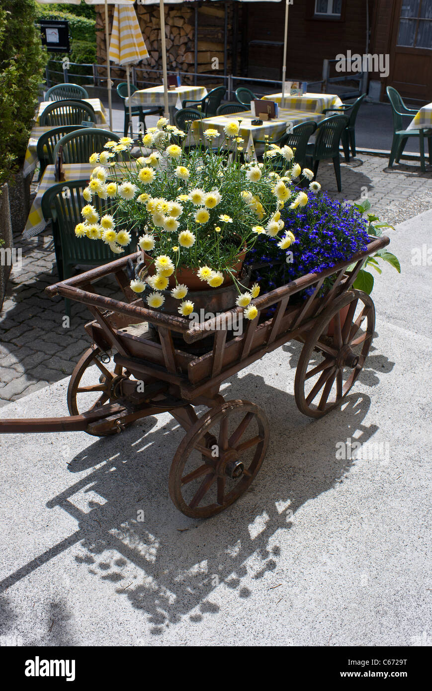 Unión floral carrito de mano en Wengen Suiza Foto de stock
