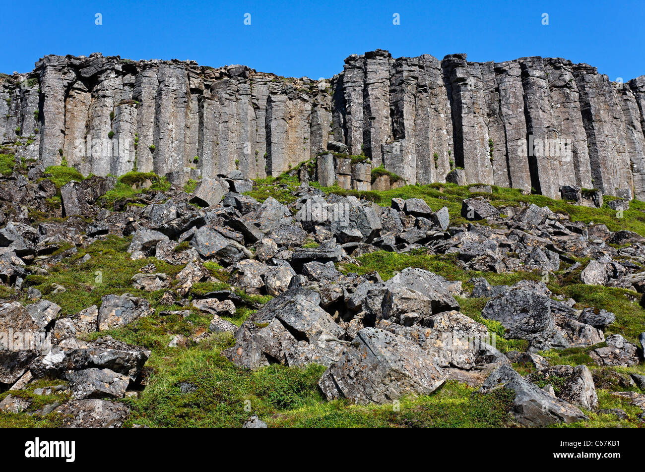Columnas de basalto en la península de Snaefellsnes, Gerduberg, Islandia Foto de stock