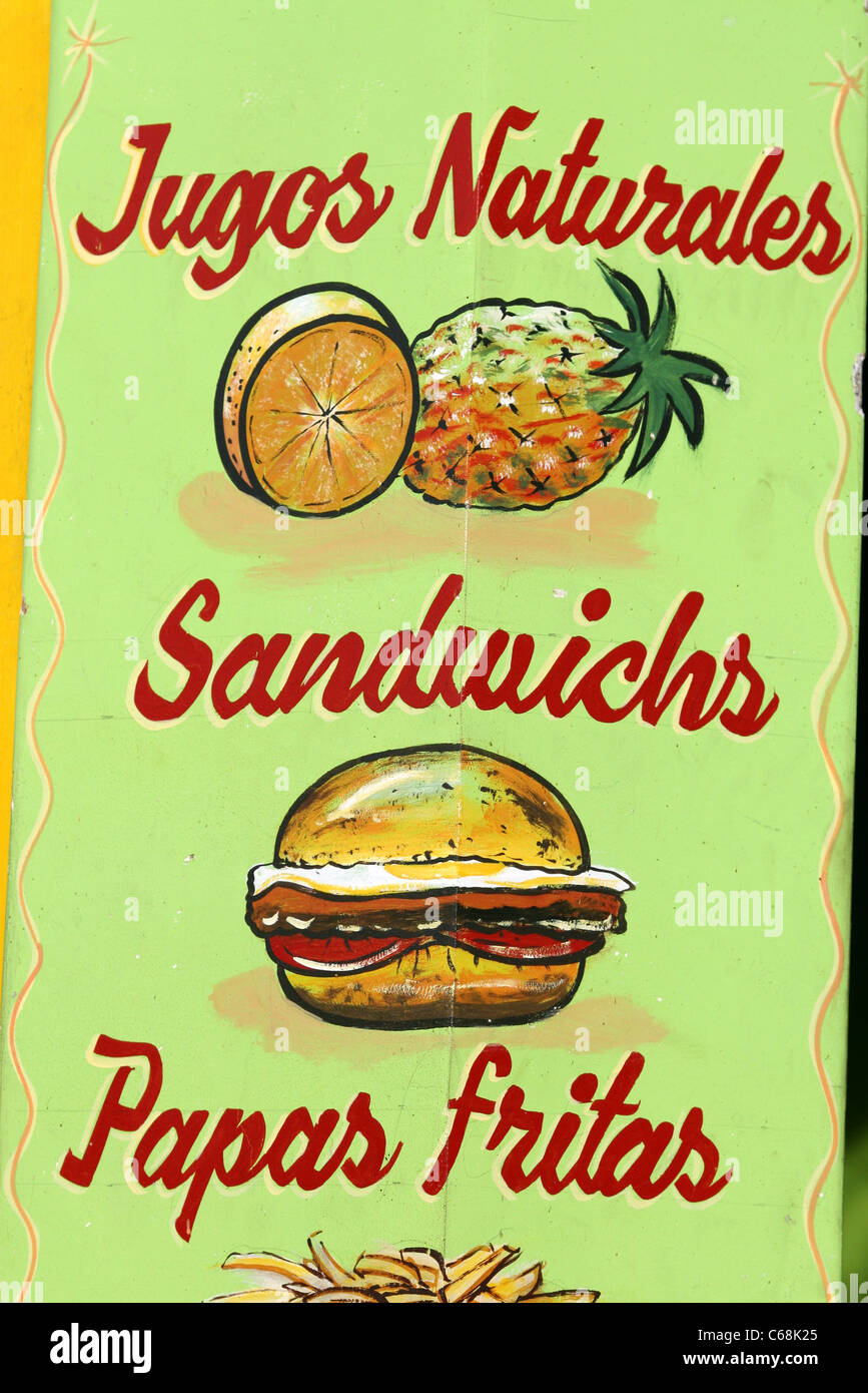 Menú colorido cartel que ofrecen diferentes tipos de comida rápida  Fotografía de stock - Alamy