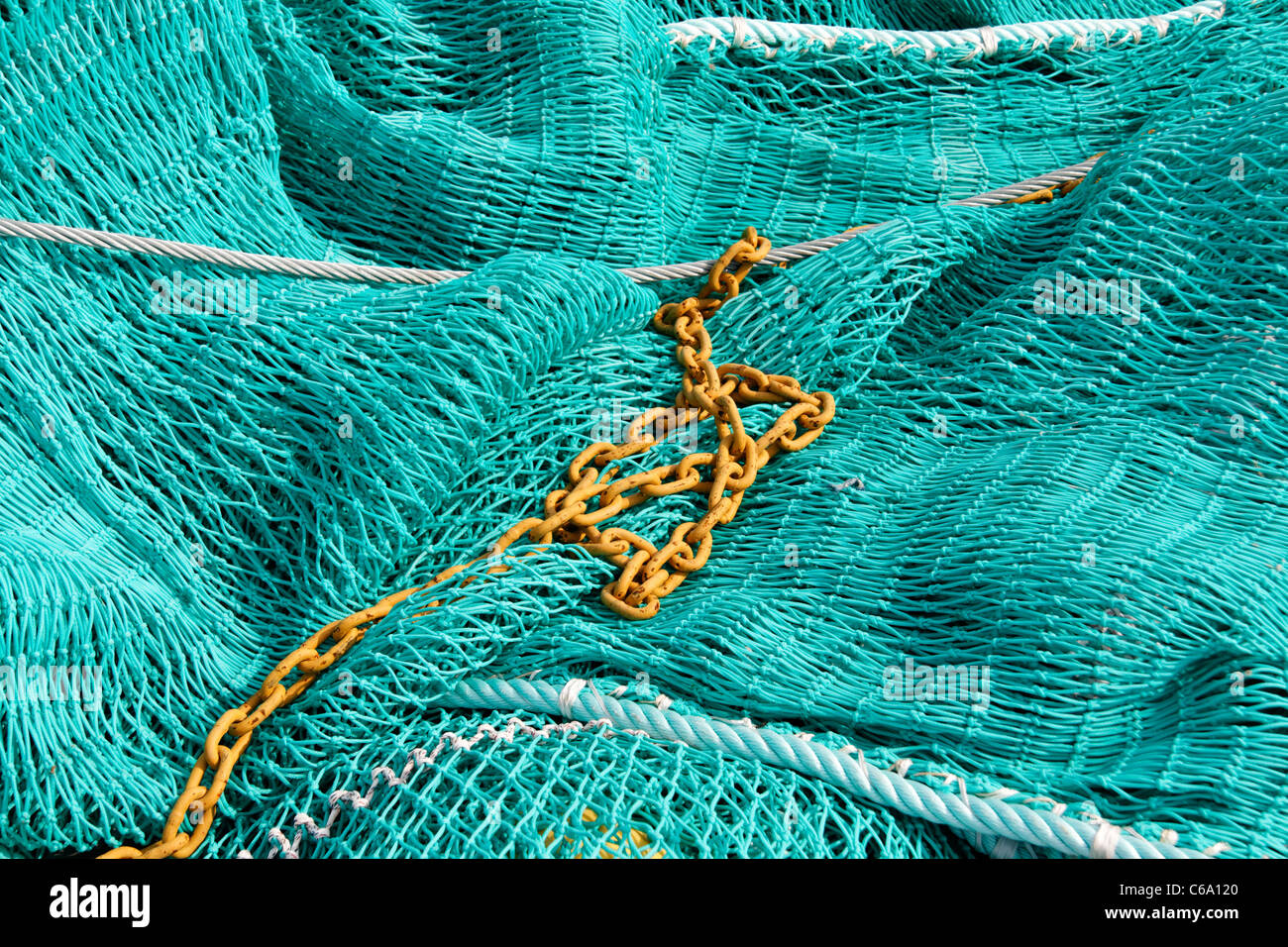 Red de pesca de arrastre, (Normandía, Francia). Foto de stock