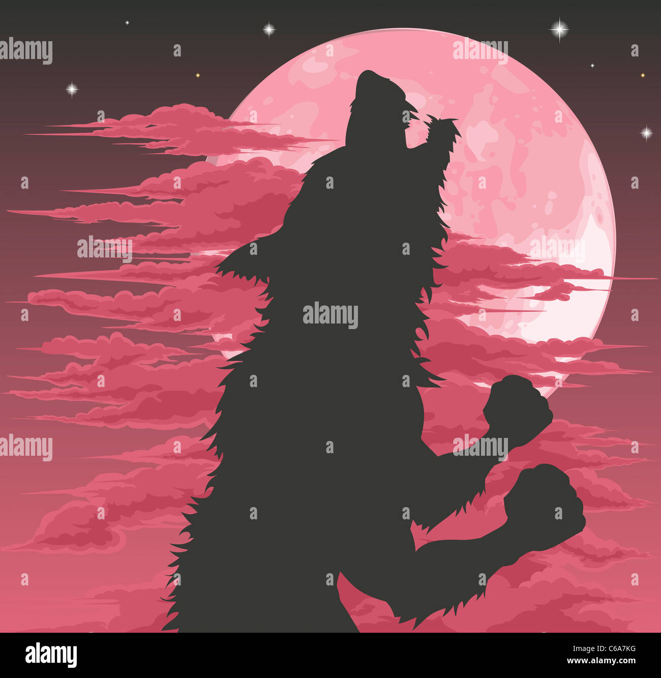 Un temible hombre lobo silueta aullando a la luna. Ilustración de Halloween  Fotografía de stock - Alamy