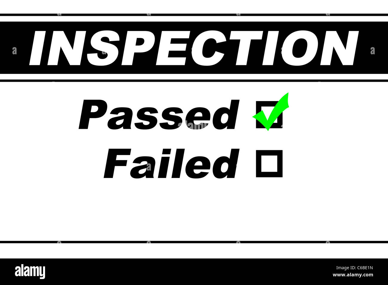 Los resultados del informe de inspección llenadas con pasado elegido aislado en blanco Foto de stock