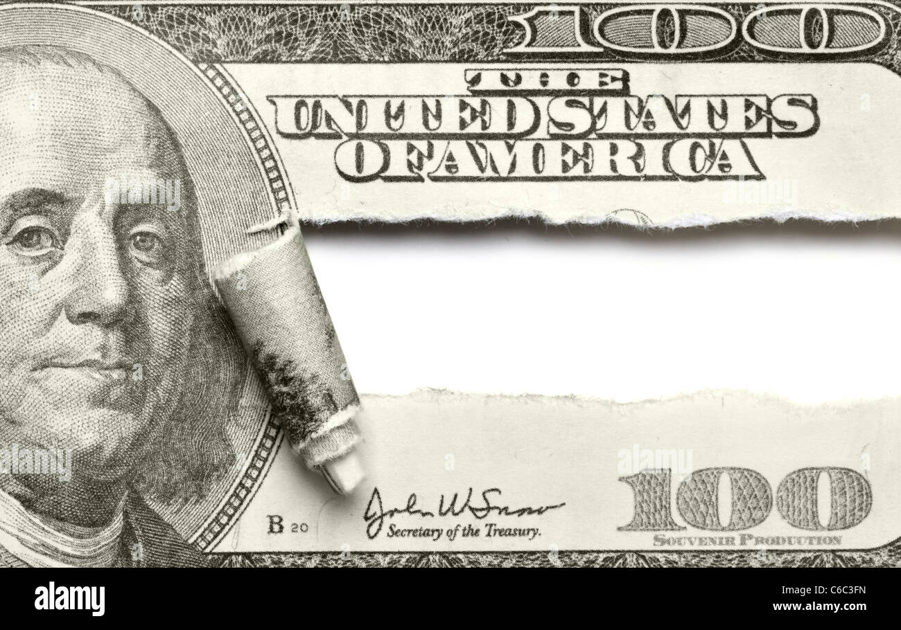Rasgado de billetes de dólar con espacio para su propio texto Foto de stock
