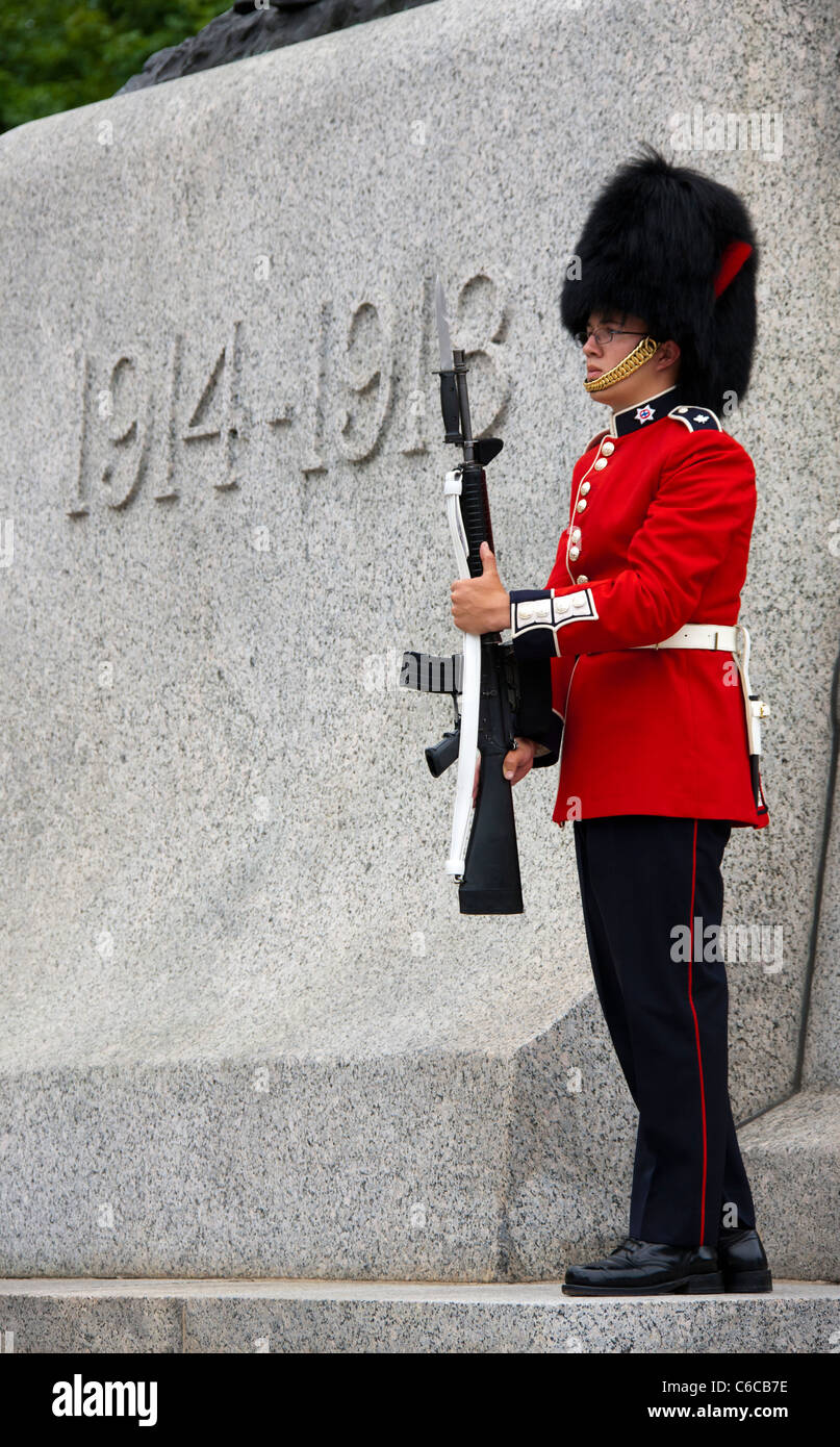 Un soldado en el ejército canadiense en lugares ceremoniales en la WW1 monumento en Ottawa, la capital de Canadá Foto de stock