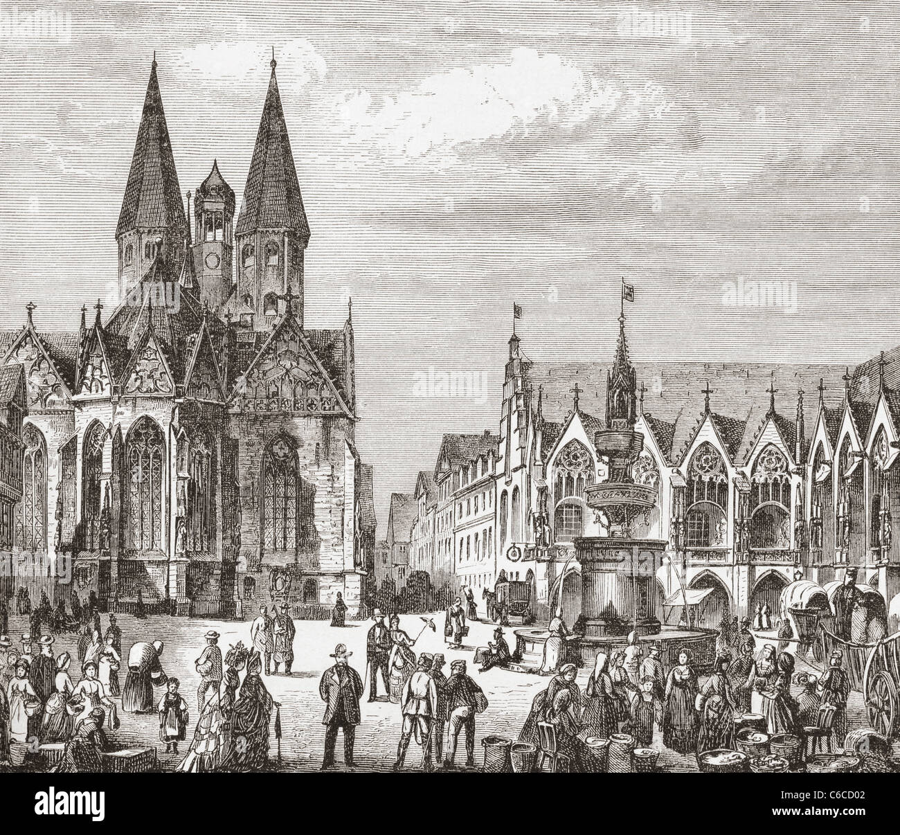 El antiguo Mercado, Braunschweig, Baja Sajonia, Alemania, en el siglo XIX. Foto de stock
