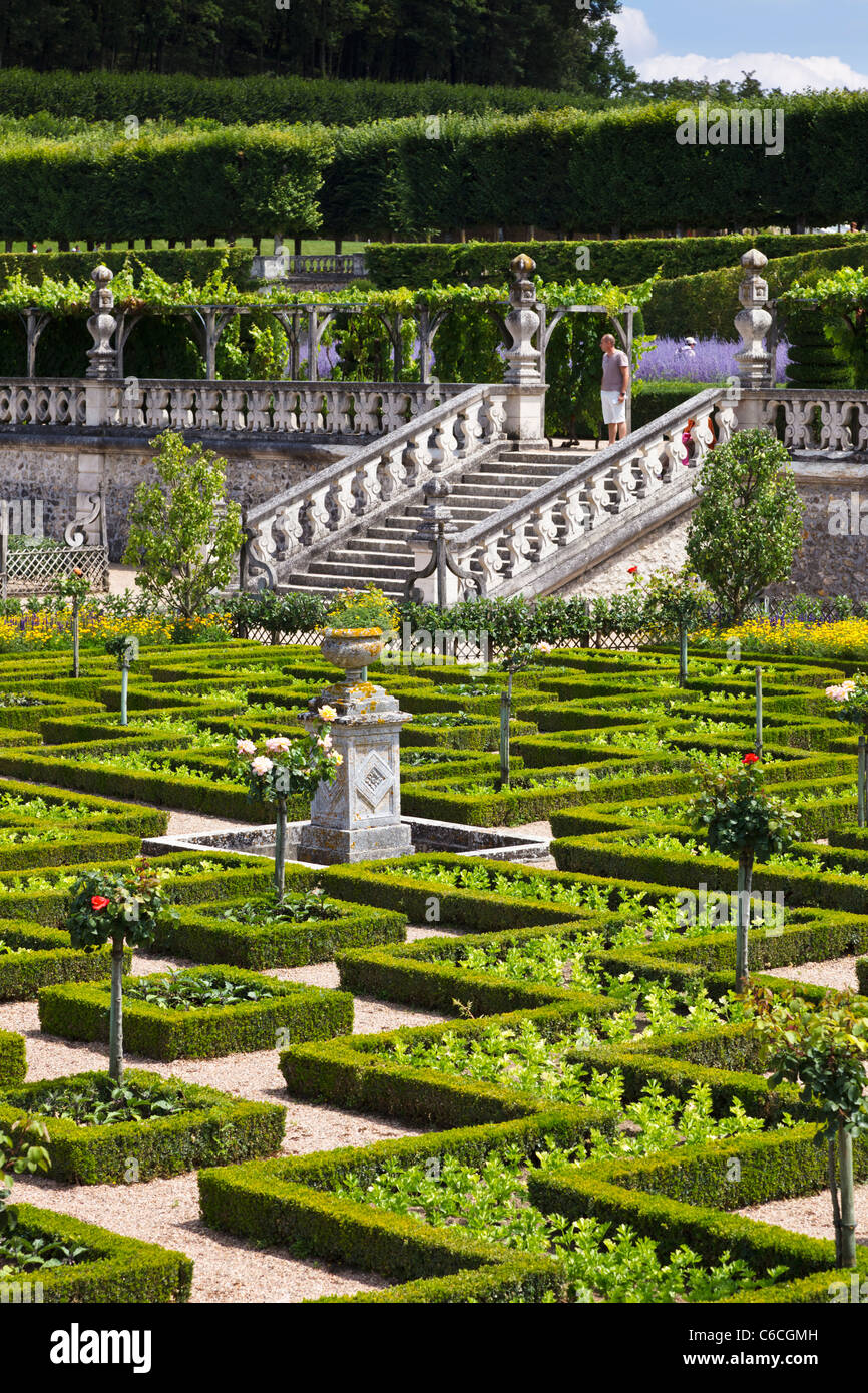 Jardín formal en los jardines de Villandry, Indre et Loire, Francia, Europa Foto de stock