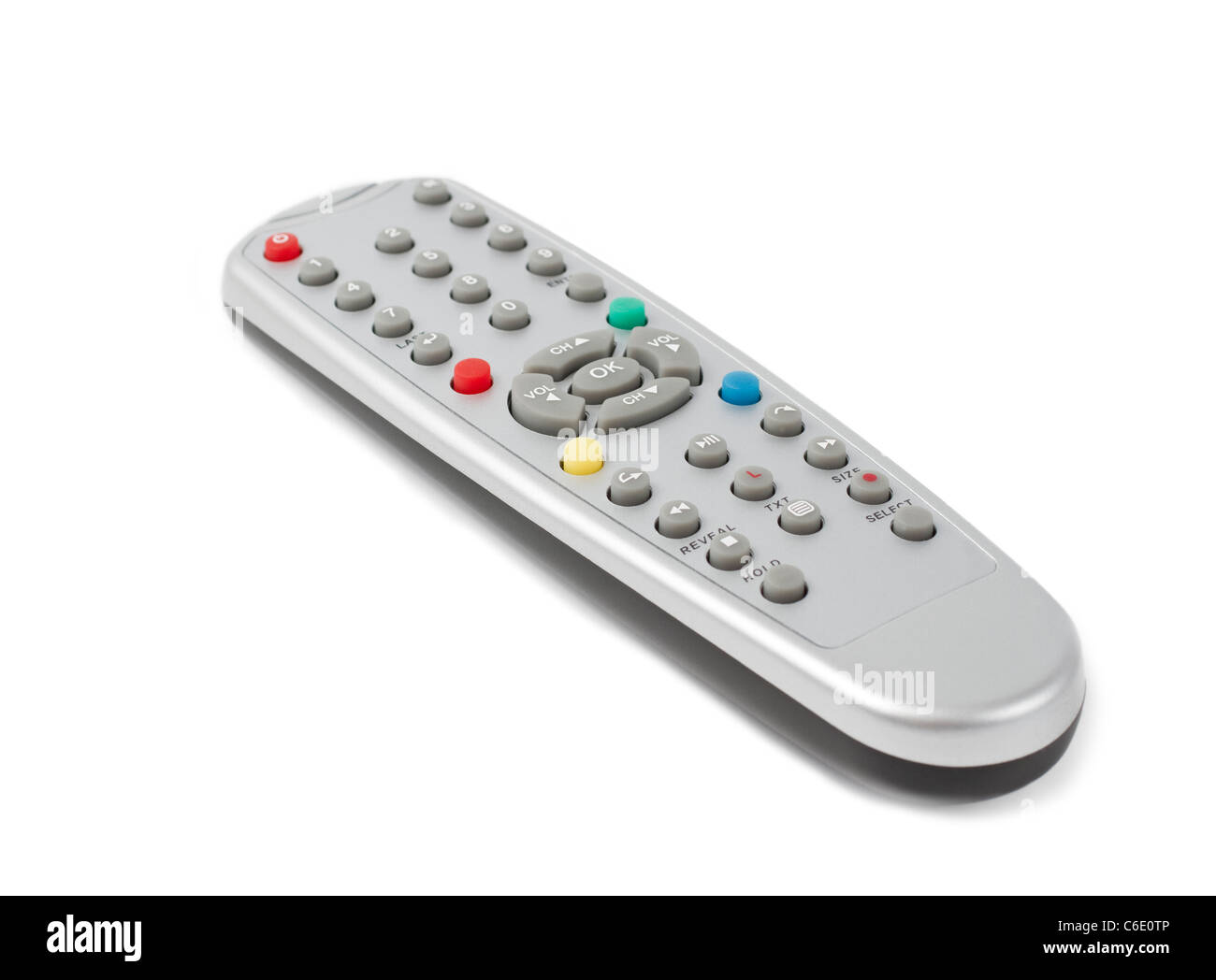 Control remoto de plástico con botones de colores. Se utiliza el control  para una televisión Fotografía de stock - Alamy