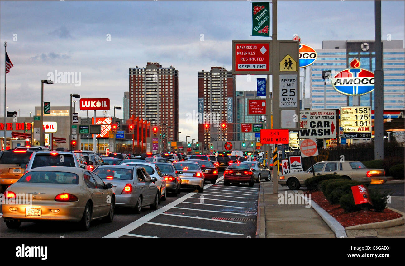 Atasco de tráfico en el camino al Túnel Holland, Jersey City Fotografía