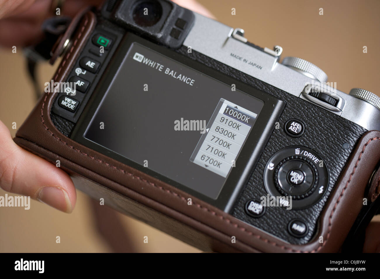 Control de balance de blancos en una cámara digital Foto de stock
