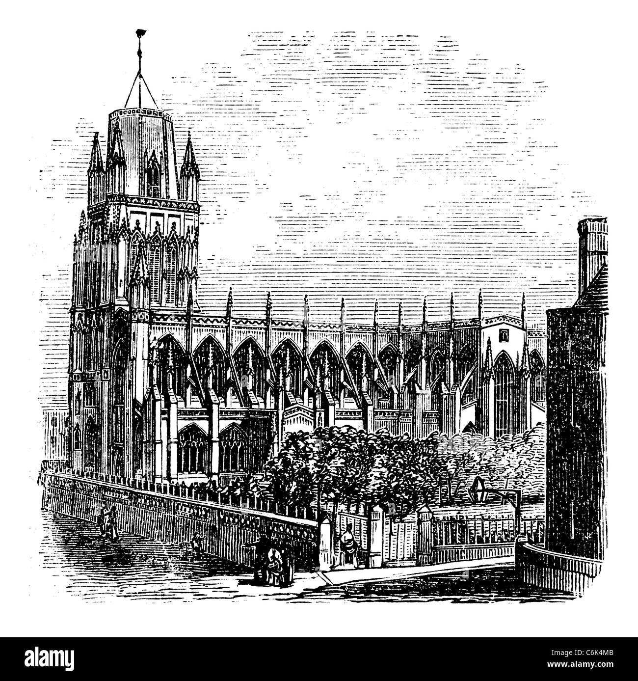 Saint Mary Redcliffe - Iglesia Anglicana en Bristol, Inglaterra (Reino Unido). Vintage grabado desde 1890. Foto de stock