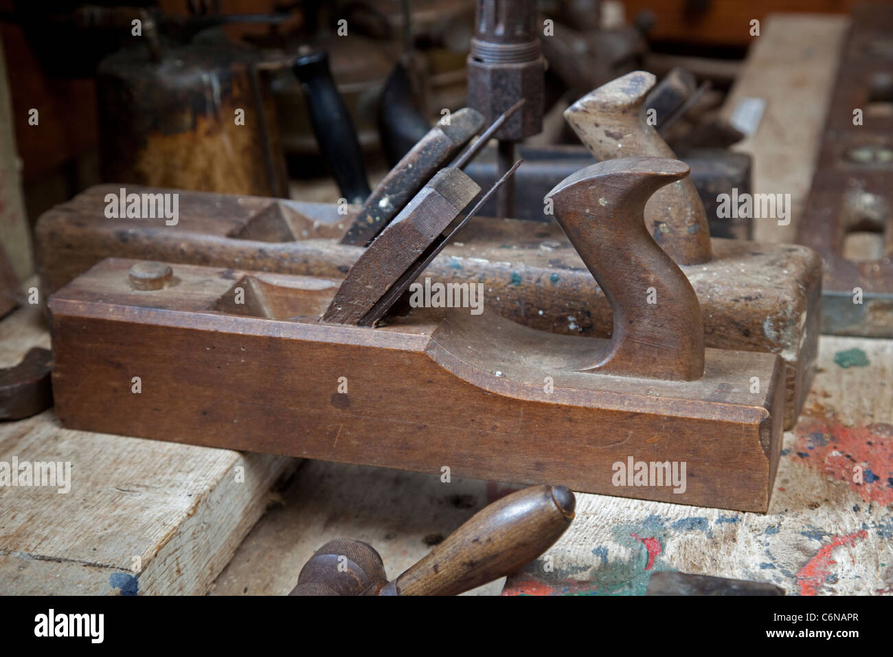 Carpintería de madera antiguo avión Wayside Museo Zennor Cornwall UK Foto de stock