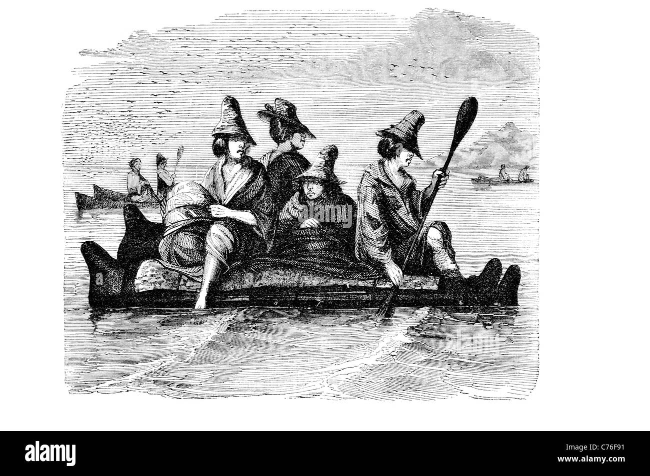 La Balsa Barco Barco pre colombinas la civilización sudamericana entramado de juncos de totora reed bullrush canoa botes de pesca los buques paddle remo Foto de stock