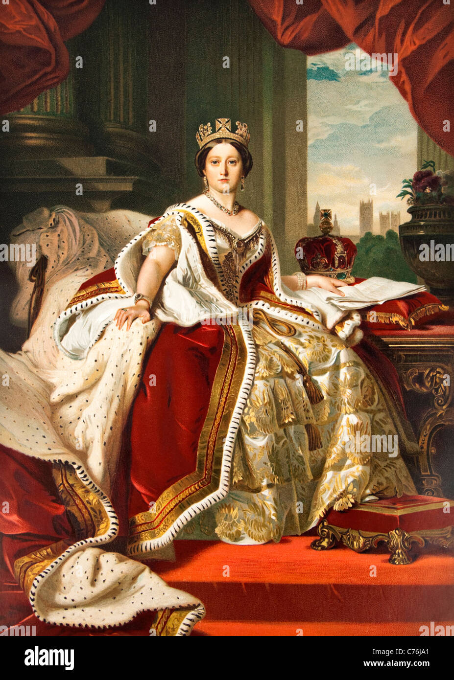 1859 La pintura de Su Majestad la Reina Victoria en su túnica de Estado por el pintor alemán Franz Xaver Winterhalter (1805-1873) Foto de stock