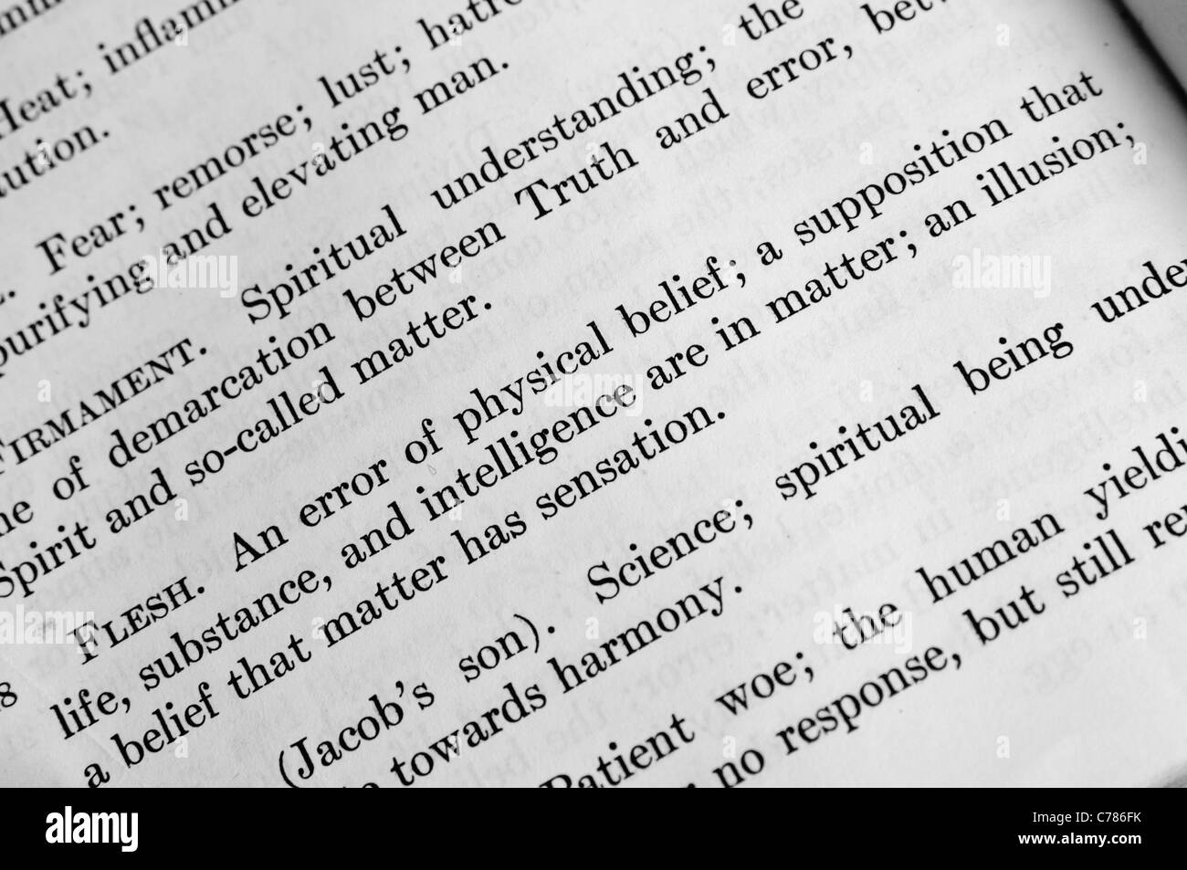 La Christian Science la definición de "carne" en "Ciencia y Salud" de Mary Baker Eddy Foto de stock