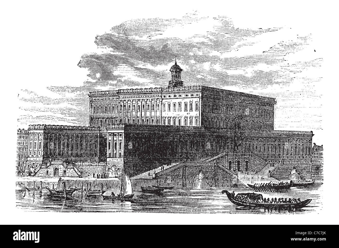 En Stadsholmen Palacio de Estocolmo, Suecia, durante la década de 1890, vintage grabado. Ilustración grabada antiguo Palacio de Estocolmo. Foto de stock