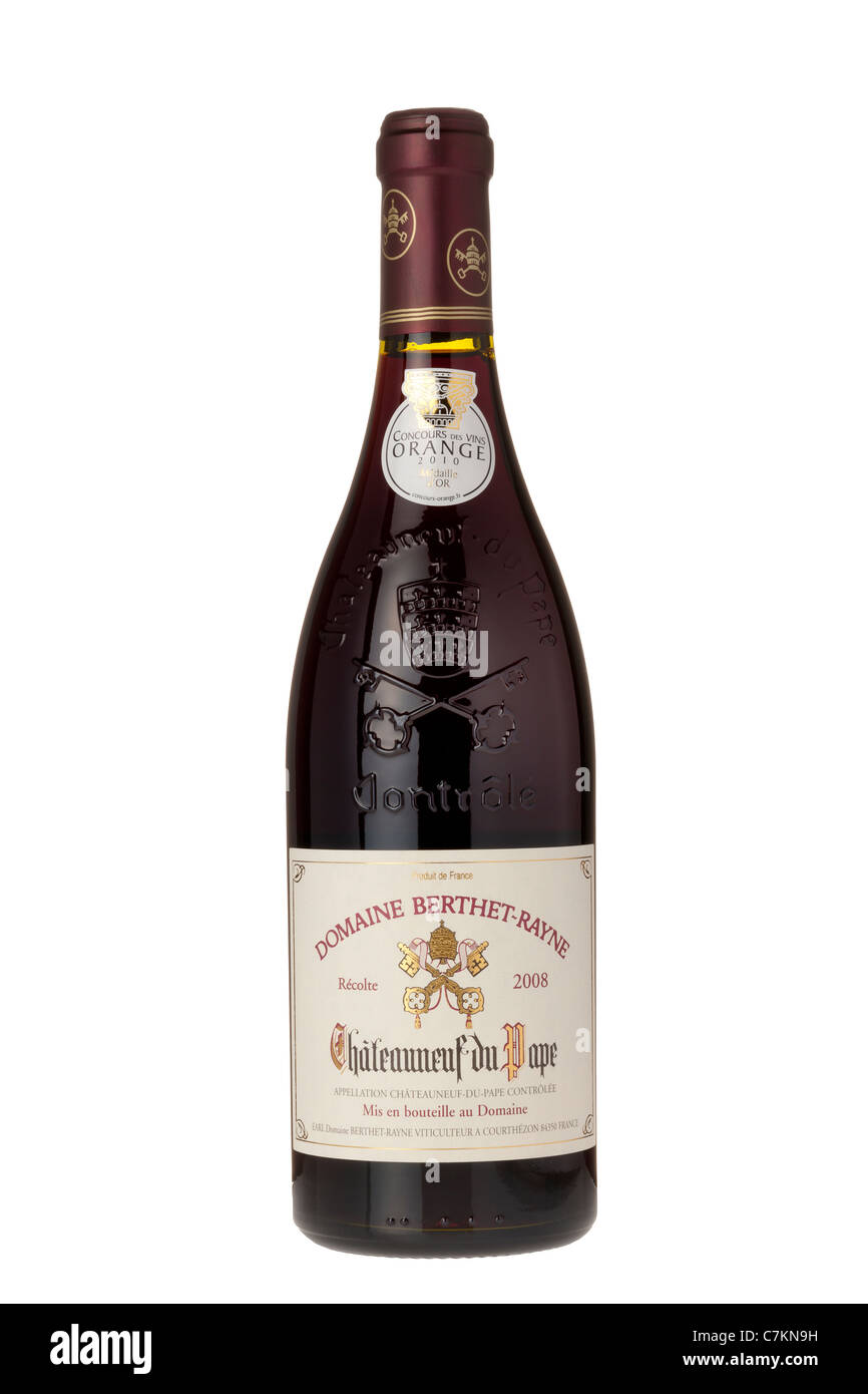 Botella de vino tinto de Chateauneuf du Pape, región de Francia Foto de stock