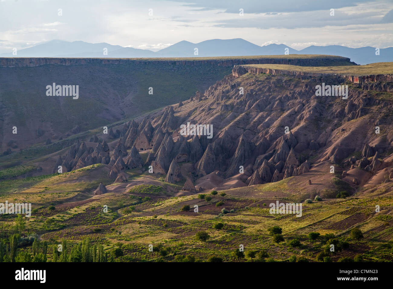 Vista panorámica del valle de Ihlara con chimeneas de hadas Turquía Foto de stock