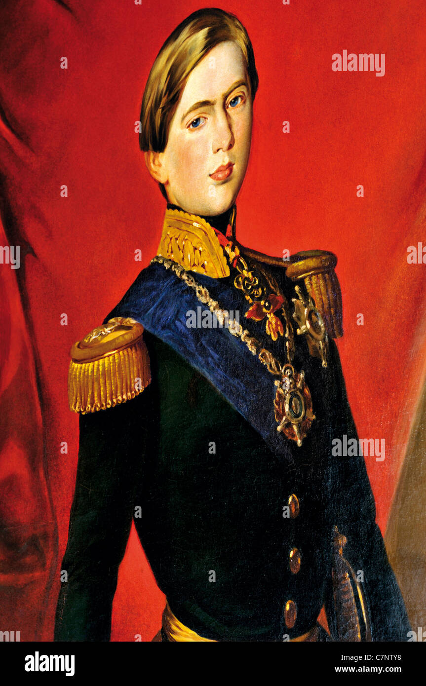 Portugal, Lisboa: Aceite retrato del joven rey Pedro V. En la Galería Nacional, Museo de Carruajes en Belém Foto de stock