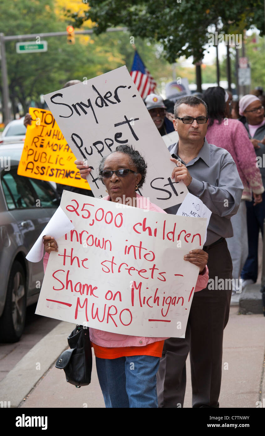 Protesta contra Michigan recortes sociales Foto de stock