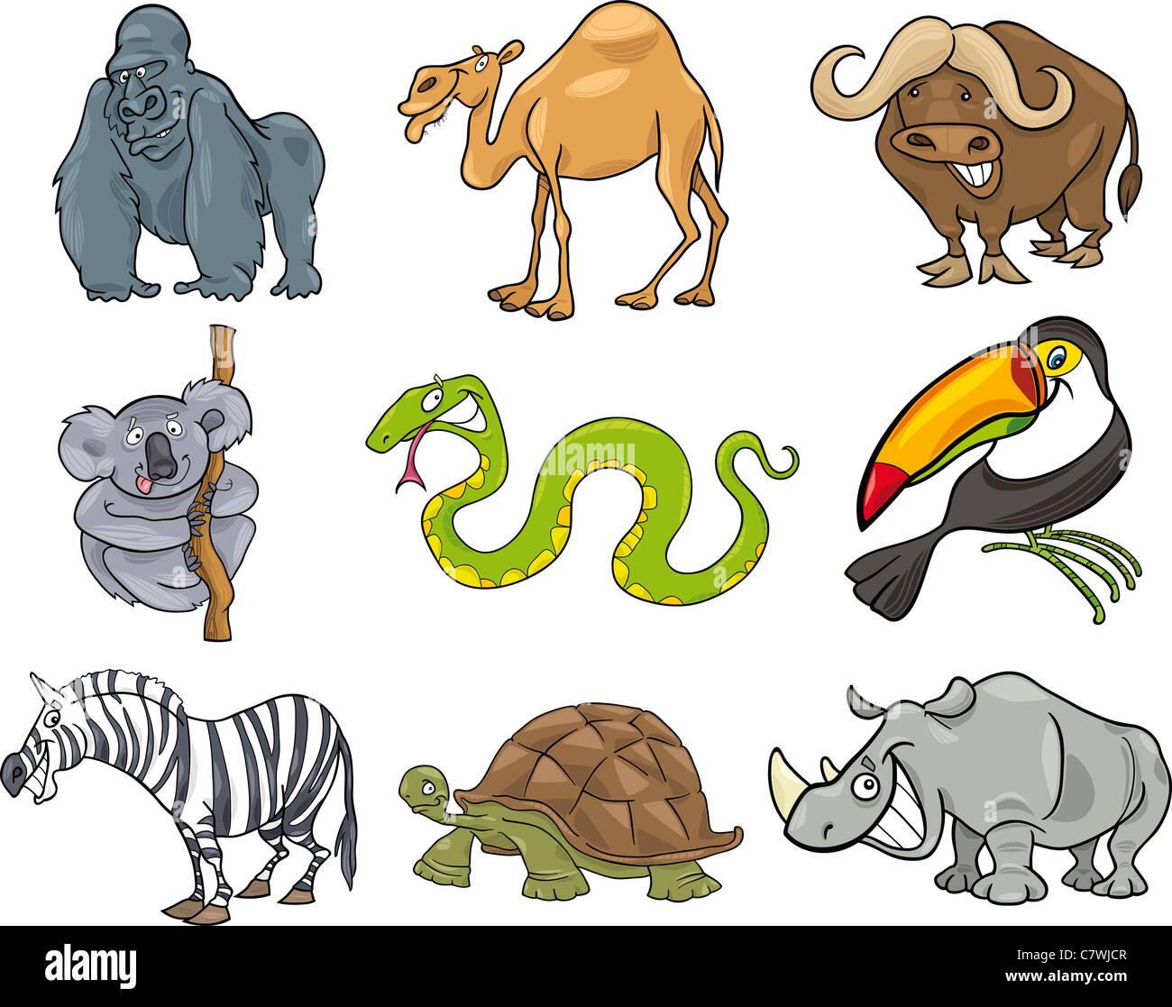Ilustración de dibujos animados de nueve divertidos animales salvajes  Fotografía de stock - Alamy