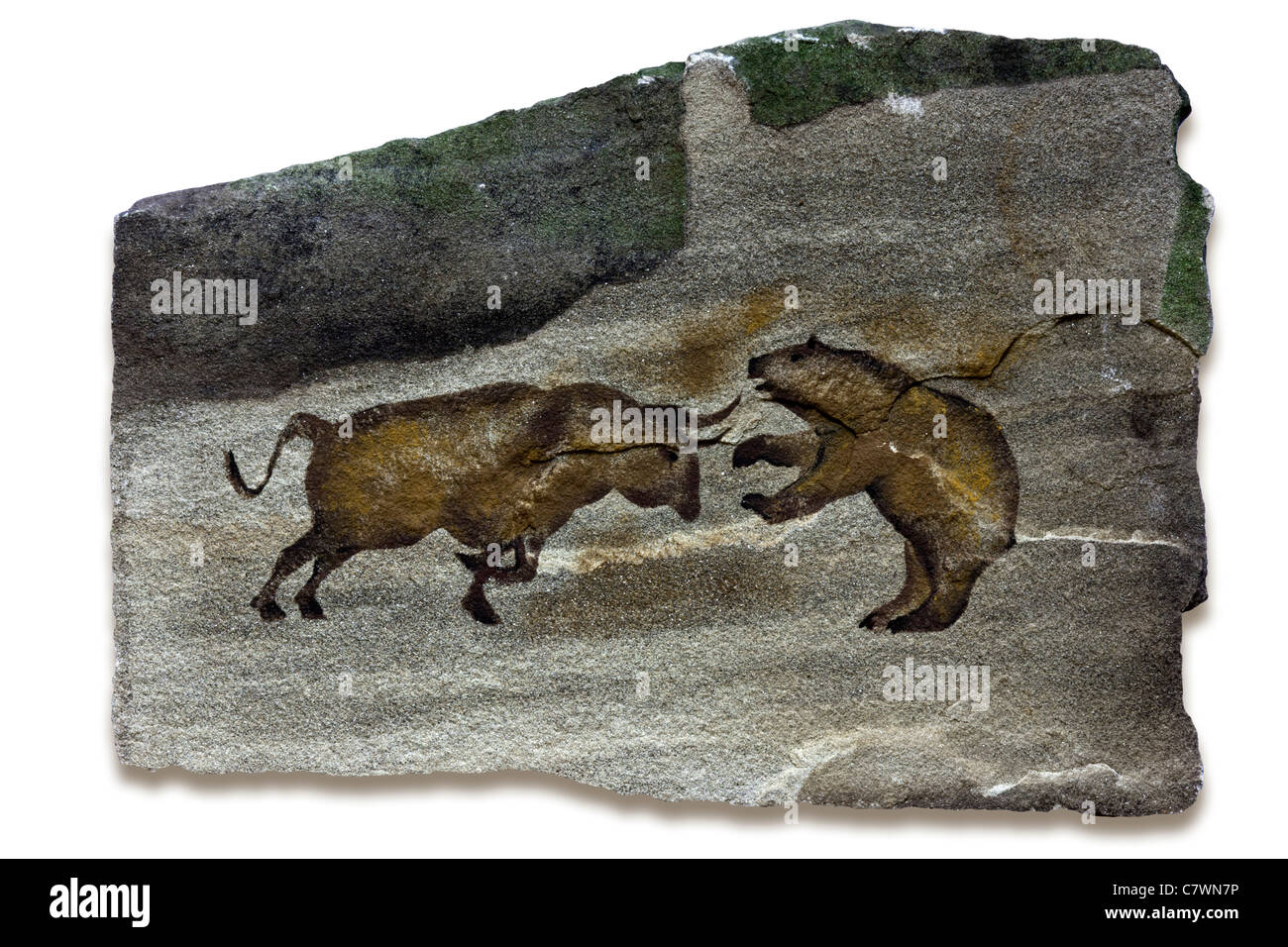 Arte rupestre primitivo representando los mercados bull y bear Foto de stock