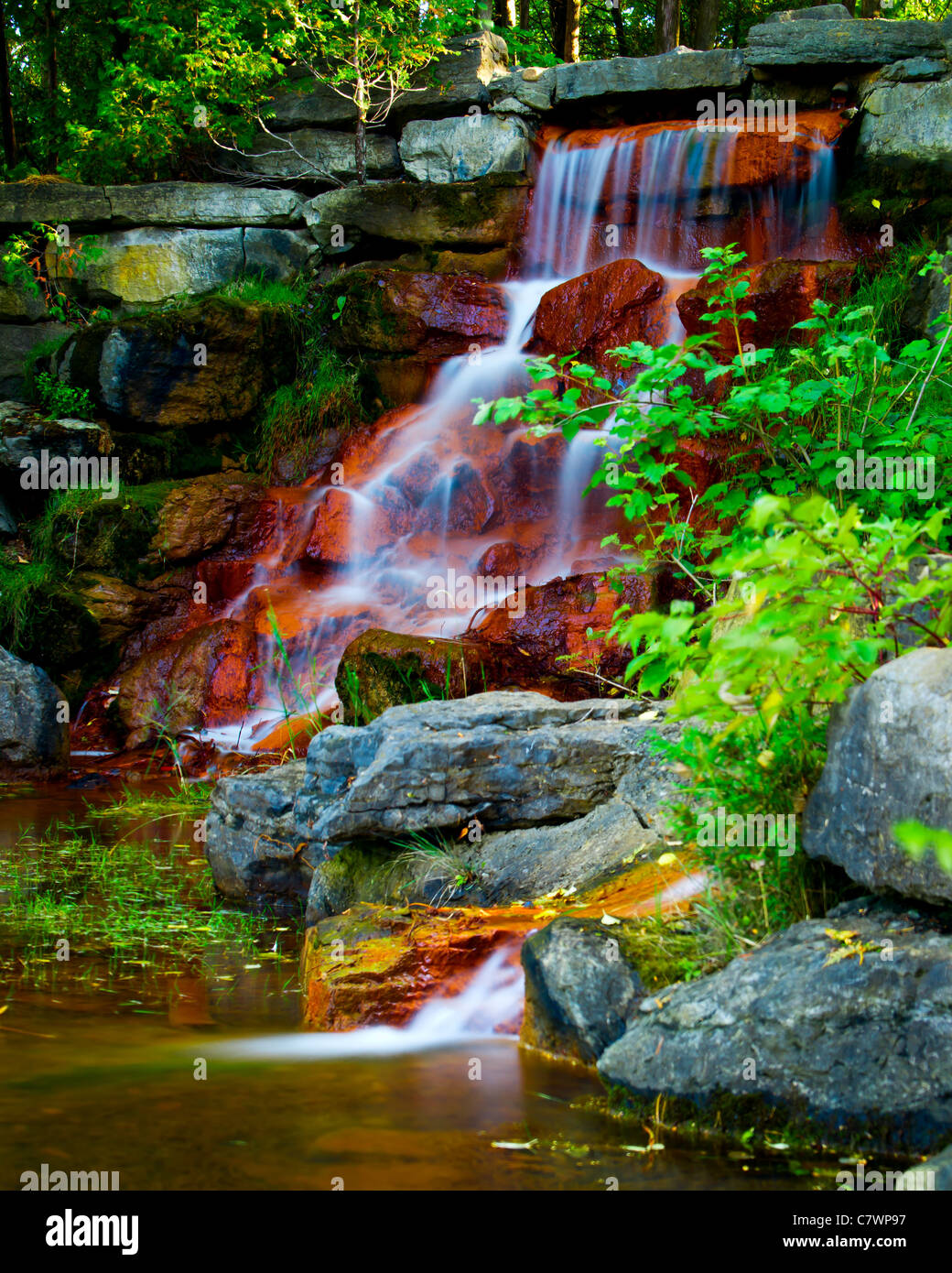 voluntario declarar armario Cascadas de agua sobre las rocas cubiertas de algas rojas de una hermosa  cascada artificial en Andrew Haydon park en Ottawa, Ontario, Canadá  Fotografía de stock - Alamy