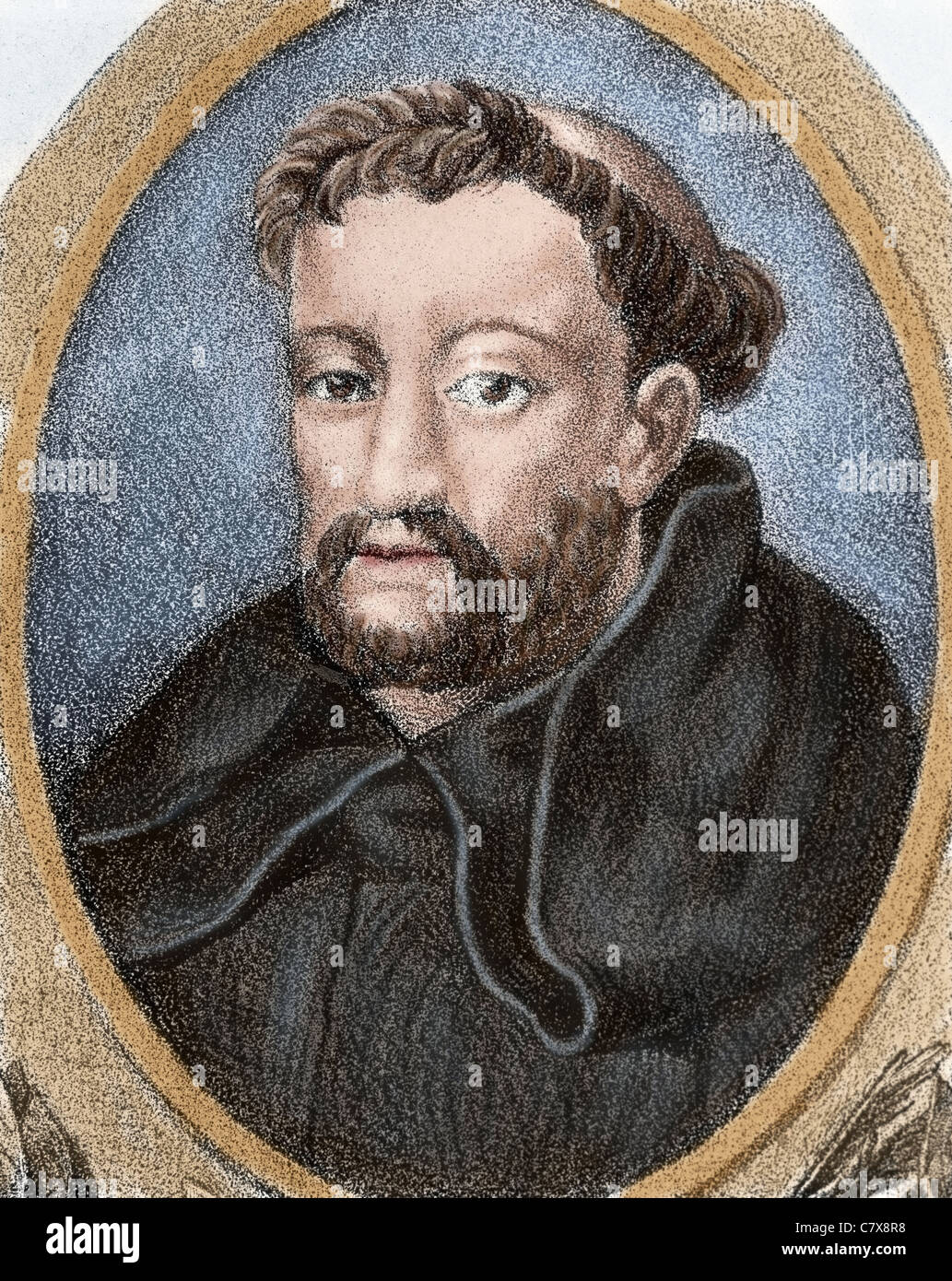 Fray Luis de León (1528-1591). Poeta y escritor de la prosa española del renacimiento. Grabado, 1798. Grabado en color. Foto de stock