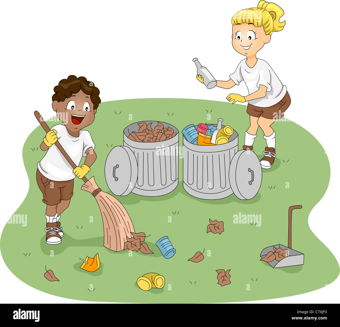 Ilustración de los niños de un campamento de limpieza Fotografía de