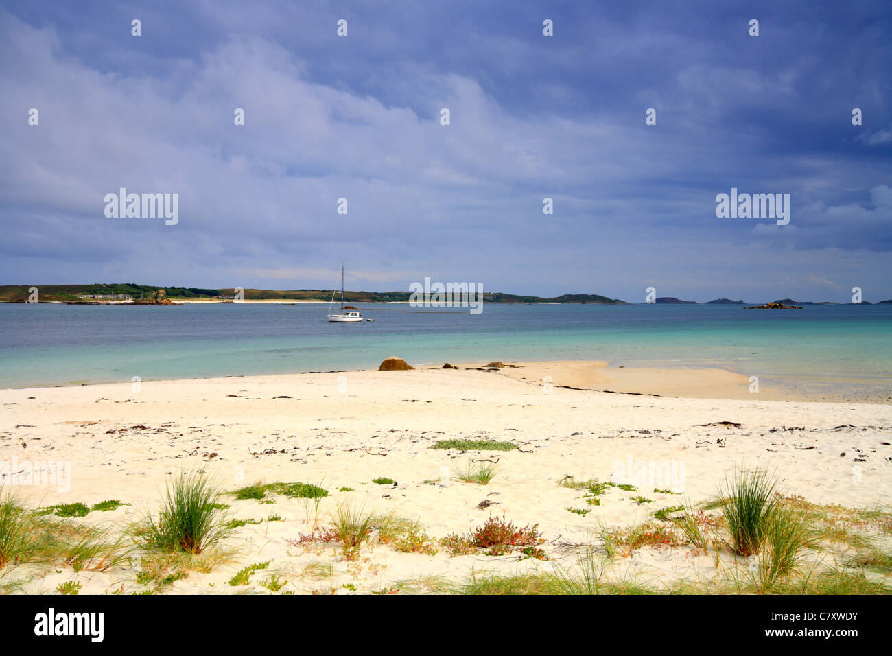 Tresco, Block House, St Martins, puro, playas de arena blanca, cilly Scillies "islas" Cornualles, en el REINO UNIDO Foto de stock
