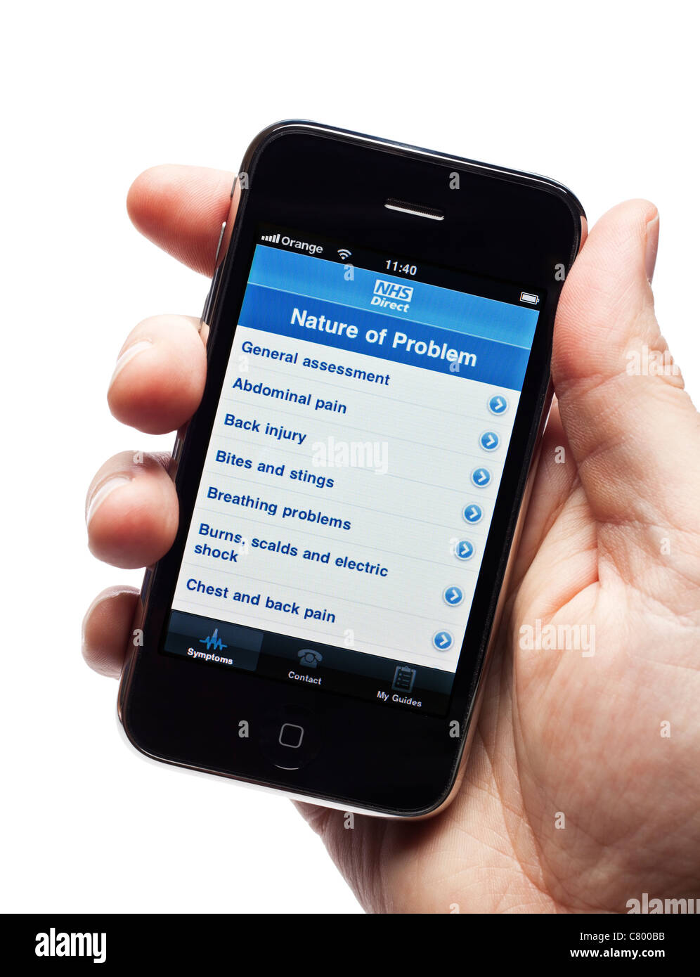 NHS Direct asesoramiento médico app en un smartphone smart phone teléfono móvil Foto de stock