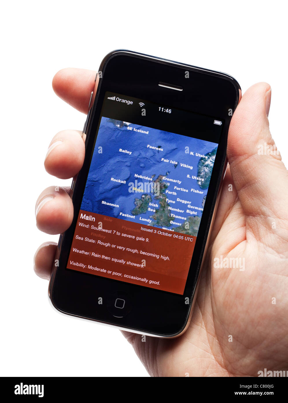 Aplicación de previsión de envío en un smartphone smart phone teléfono móvil Foto de stock