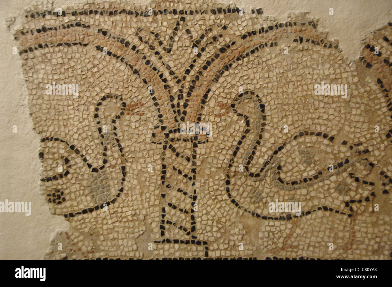 El arte cristiano primitivo mosaico representando dos cisnes. Fechados entre los siglos V y VI. Corfu. Grecia. Foto de stock