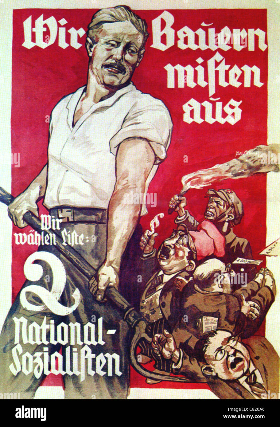 Cartel nacional socialista para 1932 las elecciones alemanas. Véase la descripción a continuación. Foto de stock