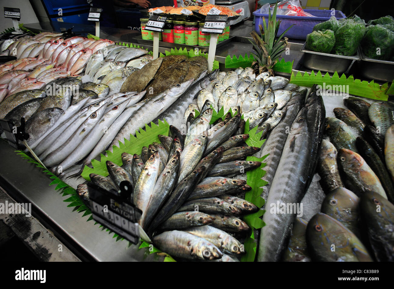 Ventas de pescado fresco en la Ciudad de Cebu Filipinas Foto de stock