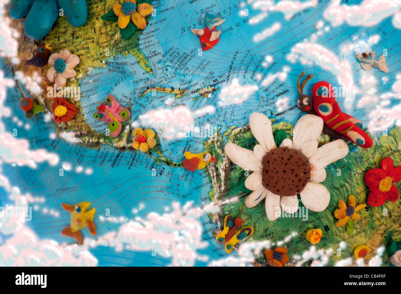 Parte del mapa del mundo con América y del Mar Caribe, plastilina ilustración Foto de stock