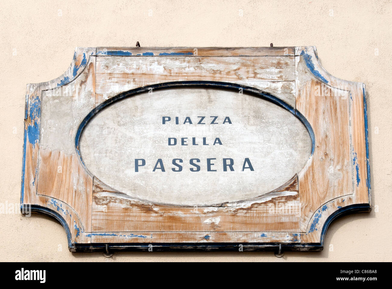 Placa de mármol de la Piazza della Passera, Firenze, Toscana, Italia, Sitio del Patrimonio Mundial de la UNESCO Foto de stock