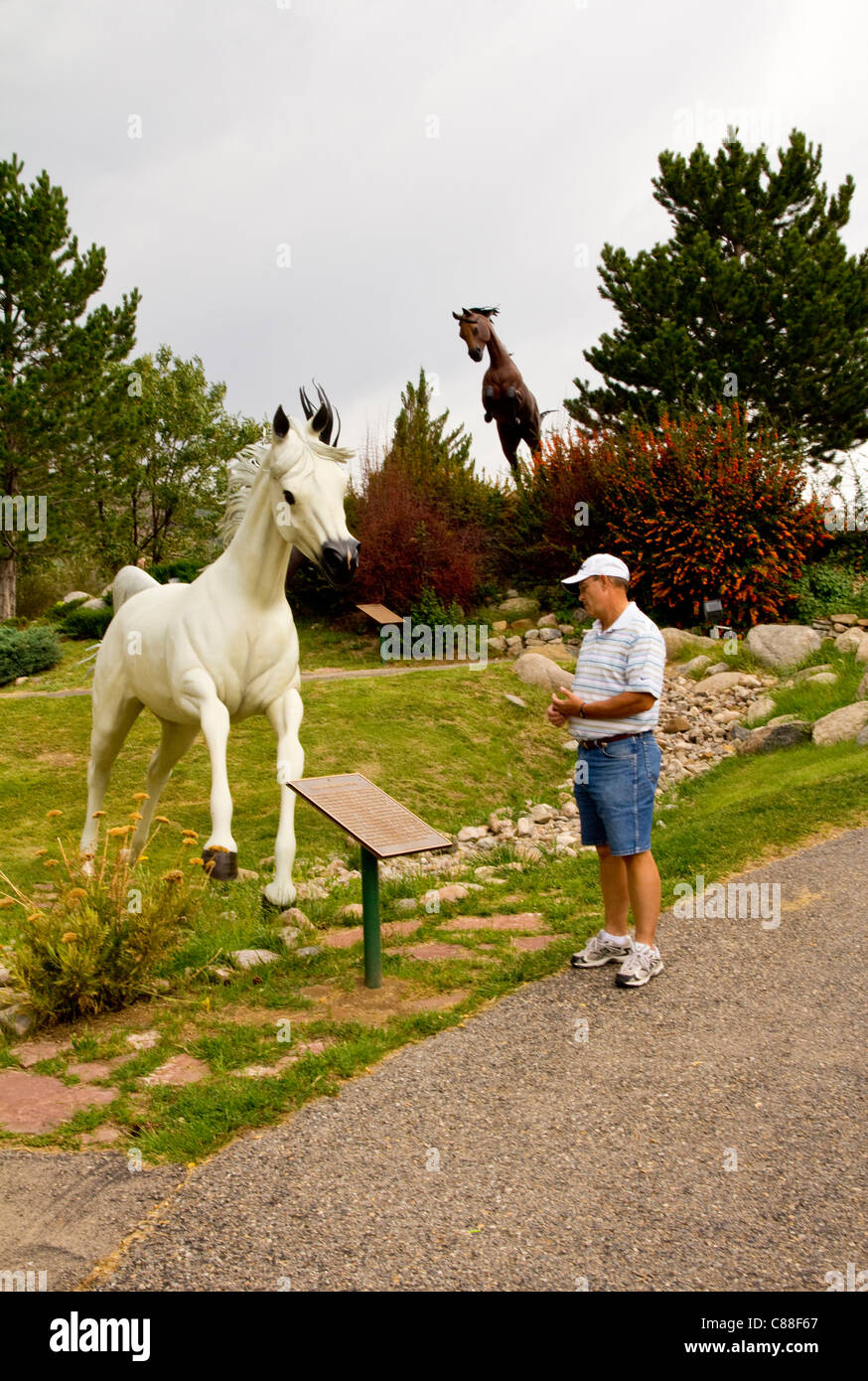 "Espíritus libres en aguas ruidosos', escultura por Dave McGary, representa las distintas razas del caballo en América, Ruidoso Downs, NM Foto de stock