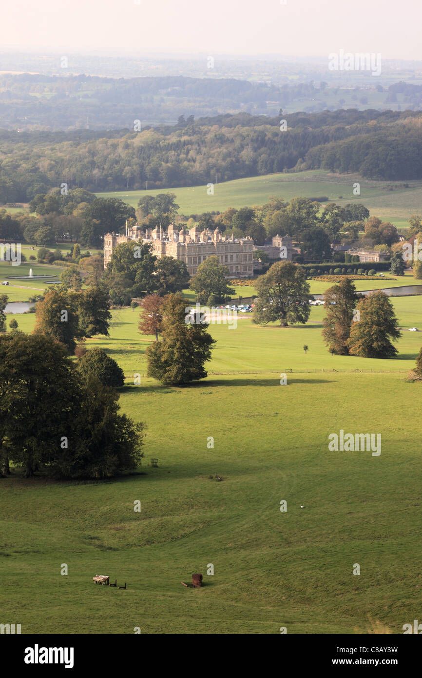 Vista desde Heavens Gate hacia Longleat House, Warminster, Wiltshire, Inglaterra, Reino Unido Foto de stock