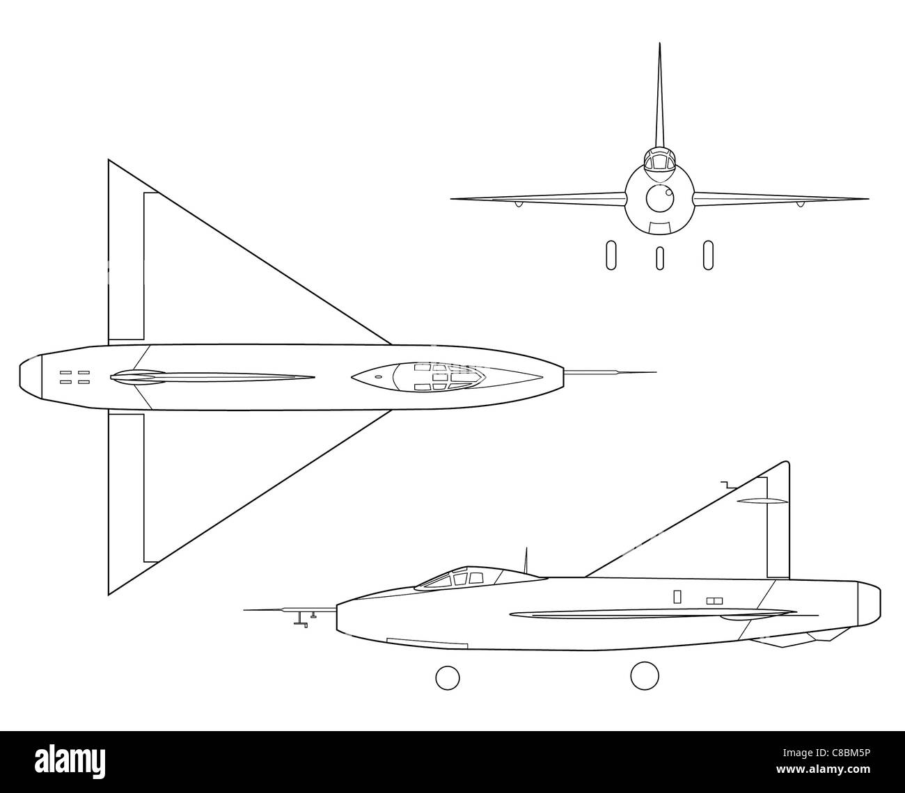 3 aviones ver ilustración XF-92A Foto de stock