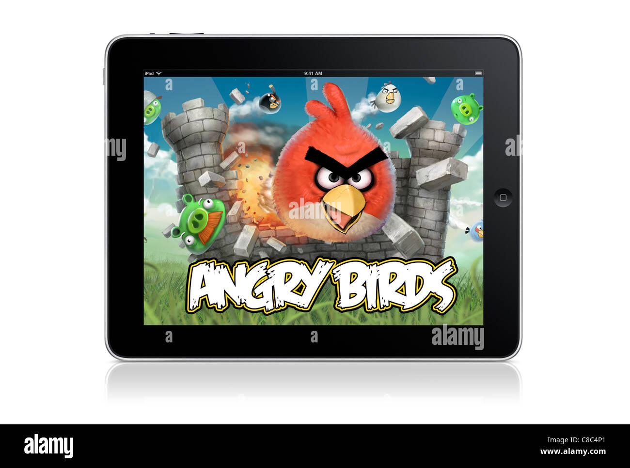 Juego Angry Birds en el ipad - blanco backrgound Foto de stock