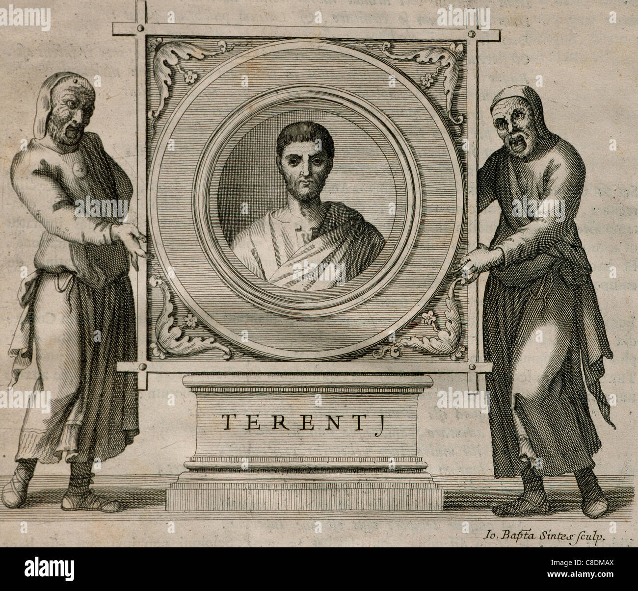 Terence (195-159 a.C.). El dramaturgo durante la República Romana. Grabado. 1736. Foto de stock