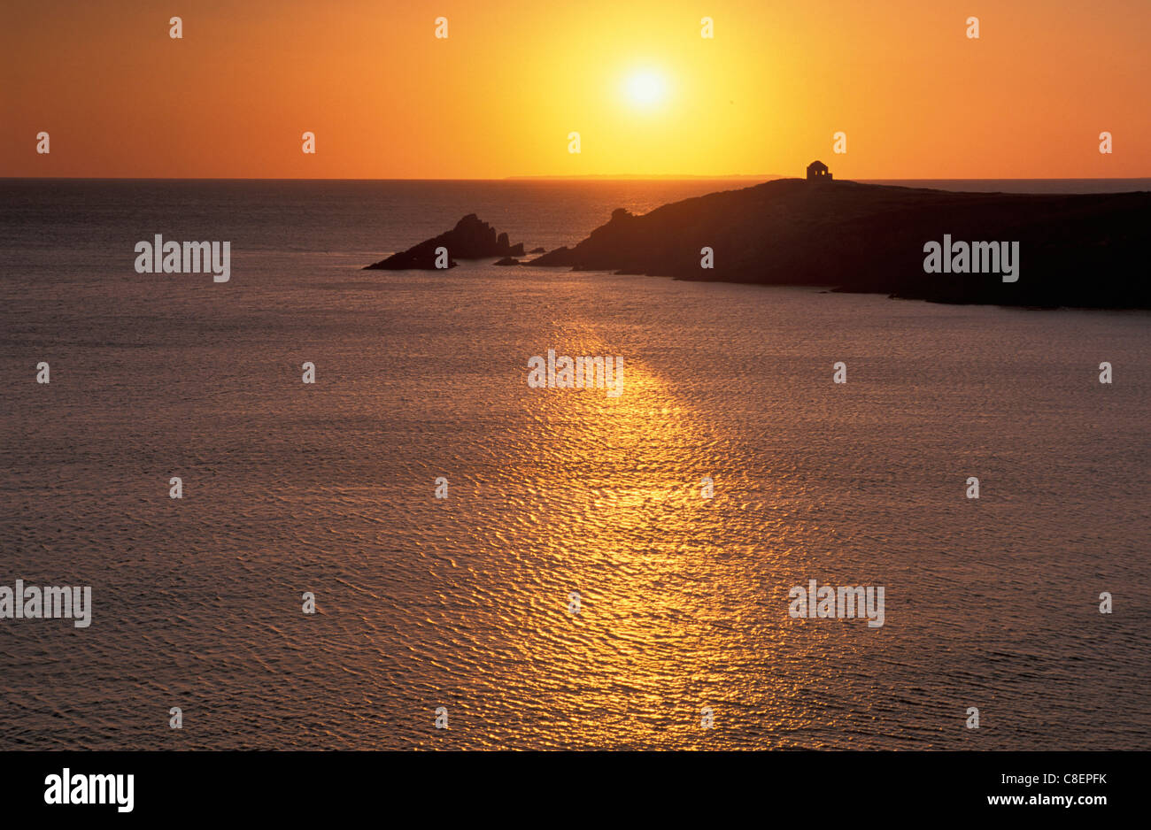 Sunset, L'Arco, Côte Sauvage, Presqui'l de Quiberon, Bretaña, Francia, Europa, el mar Foto de stock