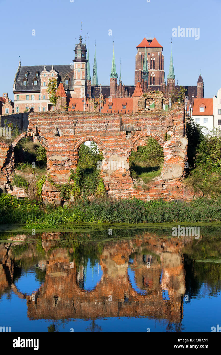 Ciudad de Gdansk, en Polonia, en el primer plan, las ruinas de la Segunda  Guerra Mundial con la reflexión sobre el agua Fotografía de stock - Alamy