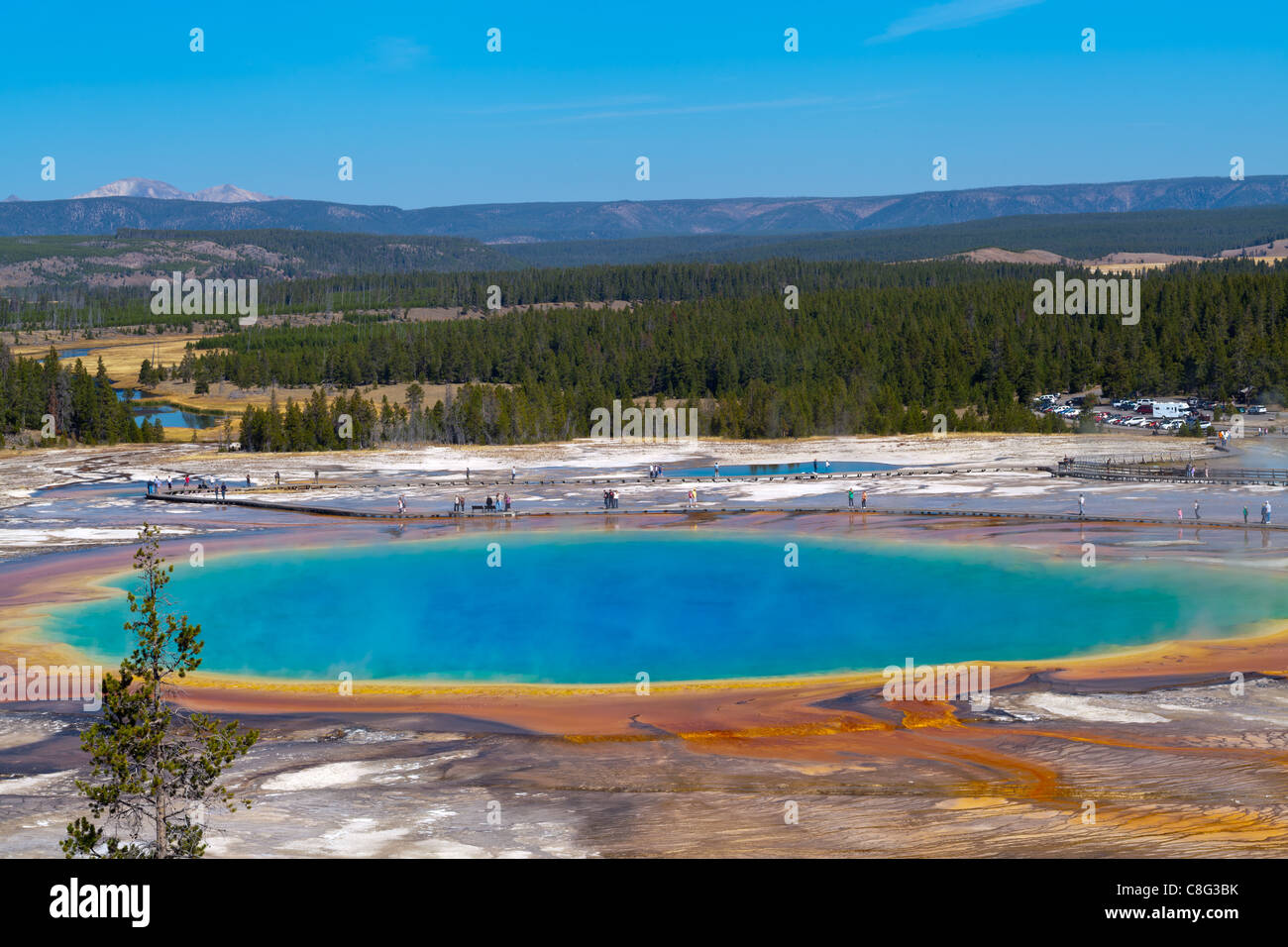 Grand Prismatic descubierta en el parque nacional de Yellowstone Foto de stock
