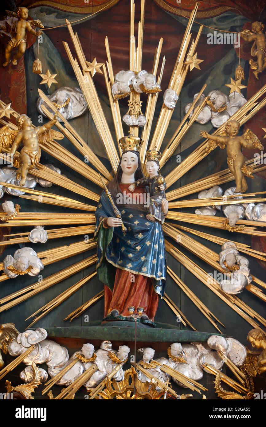 Virgen María en el altar barroco, Mauer bei Melk iglesia, Mauer bei Melk, Baja Austria Foto de stock