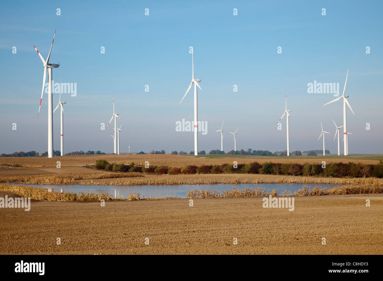 Turbinas de viento cerca de Pinnow en Uckermark, Brandenburgo, Alemania Foto de stock