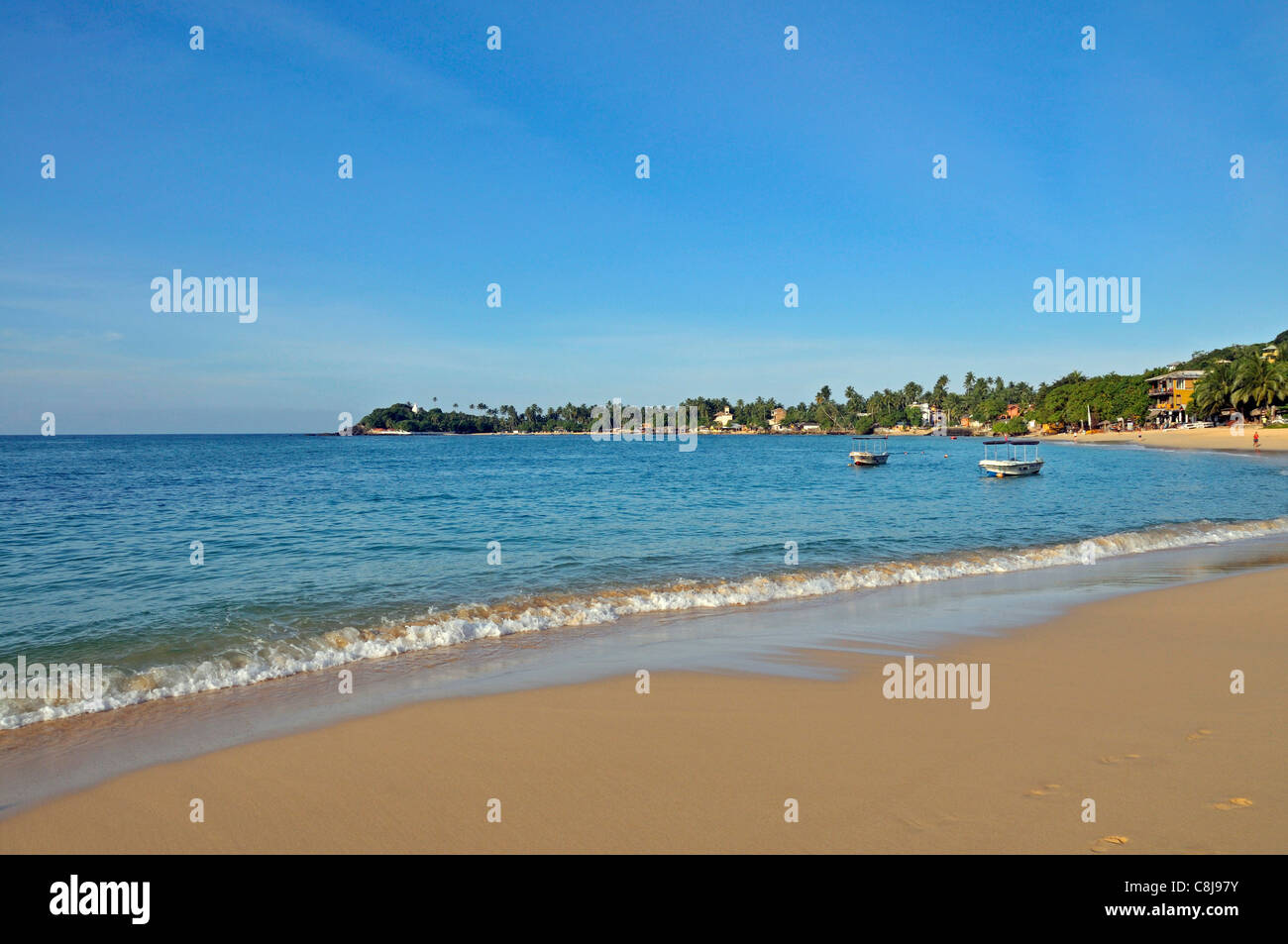Asia, Ceilán, costa, mar, playa de arena, playa, mar, Sur de Asia, Unawatuna, Sri Lanka Foto de stock