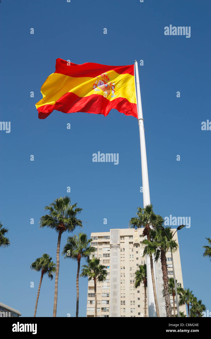 Gran bandera española volar por encima de las palmeras en Las Palmas de  Gran Canaria, Islas Canarias, España Fotografía de stock - Alamy