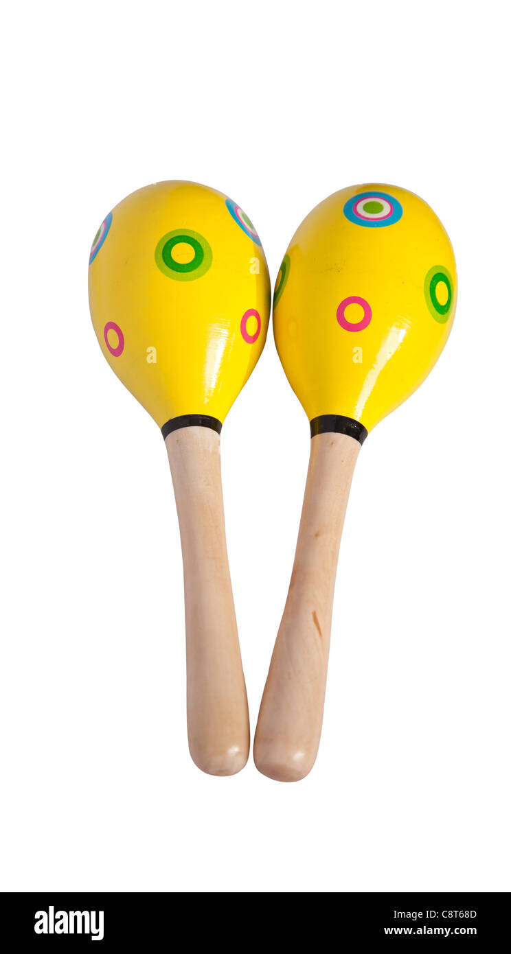 Dos instrumentos de samba aislado en blanco Foto de stock